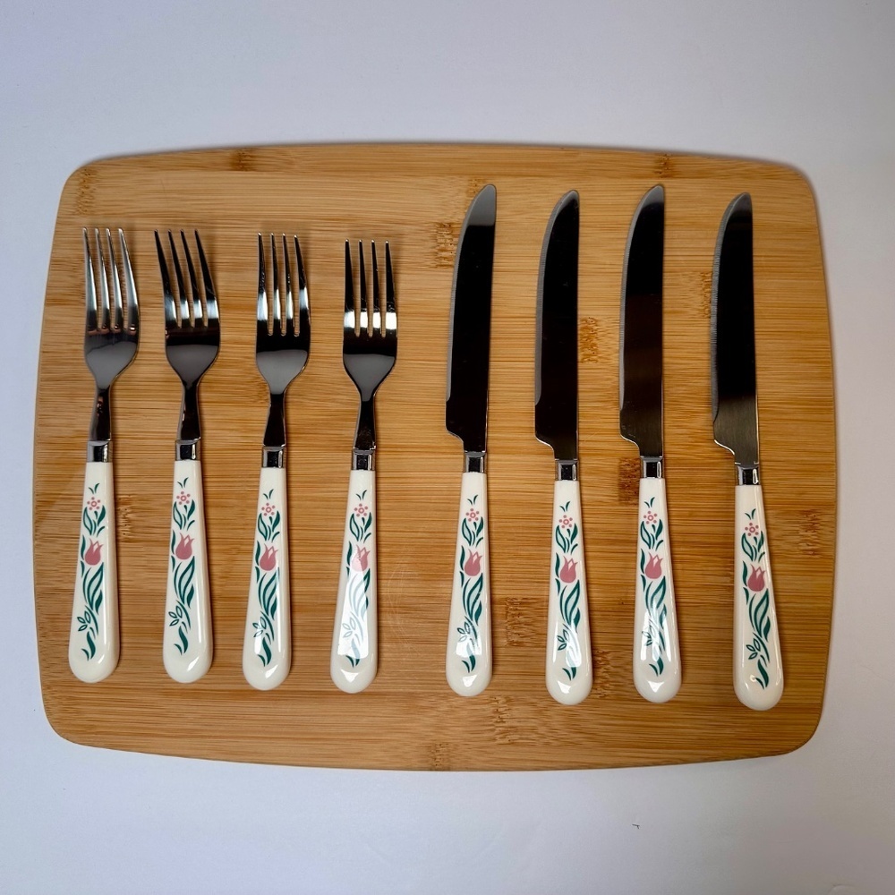 Vintage English Floral Flatware Set – Pink Tulip Handles (19 pcs) - Picture 5 of 15